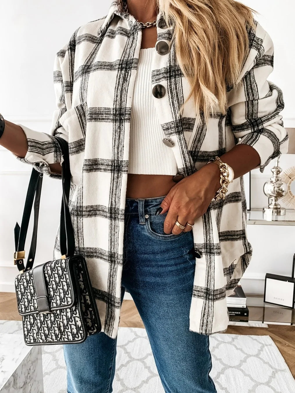 Oversize Plaid Shirt Jacket