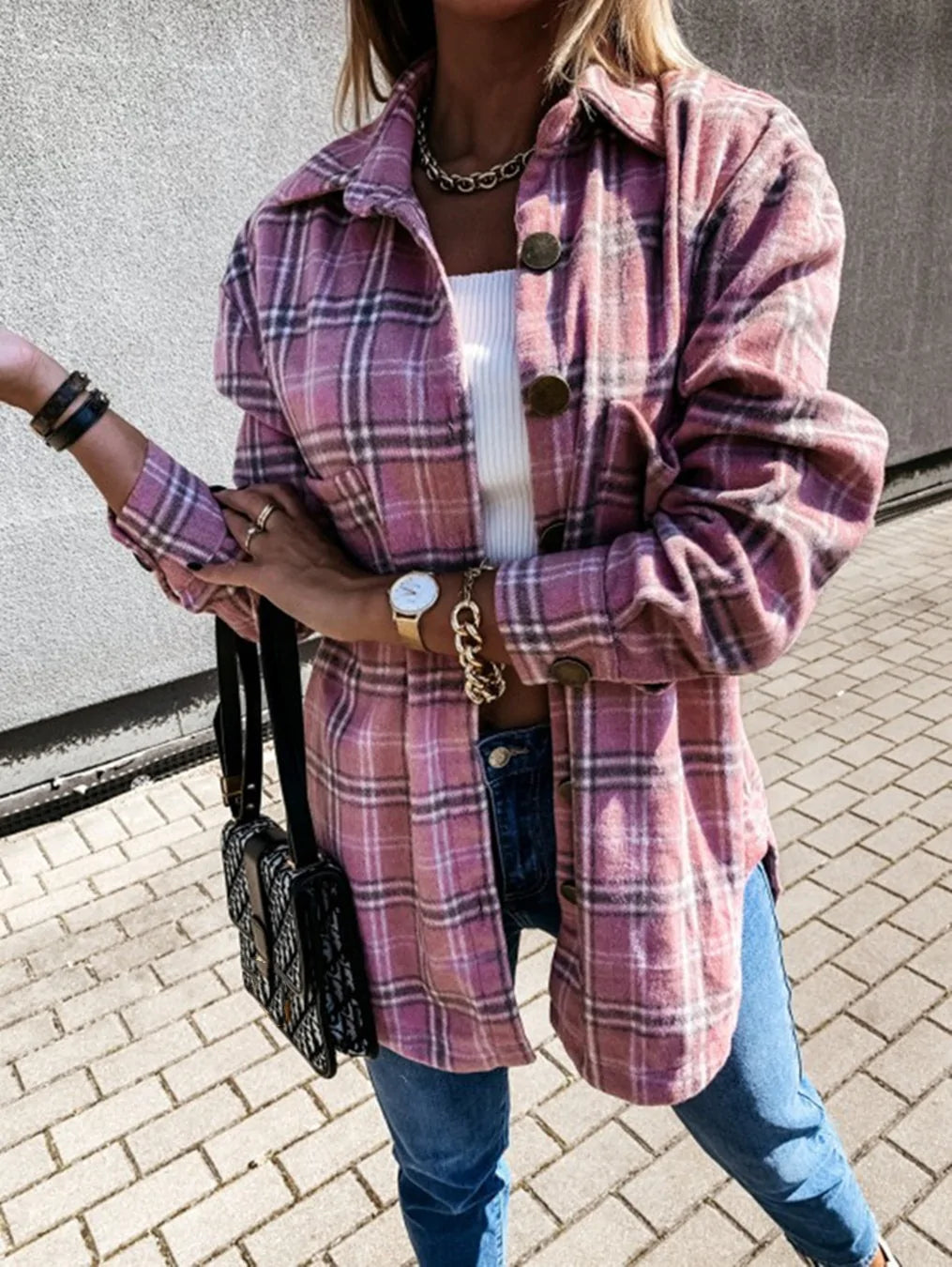 Oversize Plaid Shirt Jacket